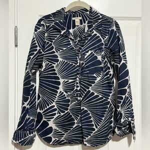 J. Crew Navy and White Popover Top